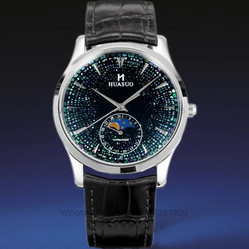 High-end Men's Large Lacquer Snail Dial Watch Automatic Mechanical Moon Phase Business Casual Classic Waterproof