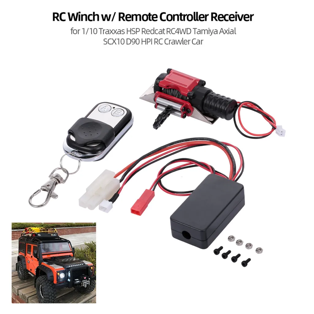 RC Car Metal Winch + Wireless Remote Controller for 1:10 RC Crawler Truck Axial SCX10 90046 TRX4 TRX6 Redcat Gen8