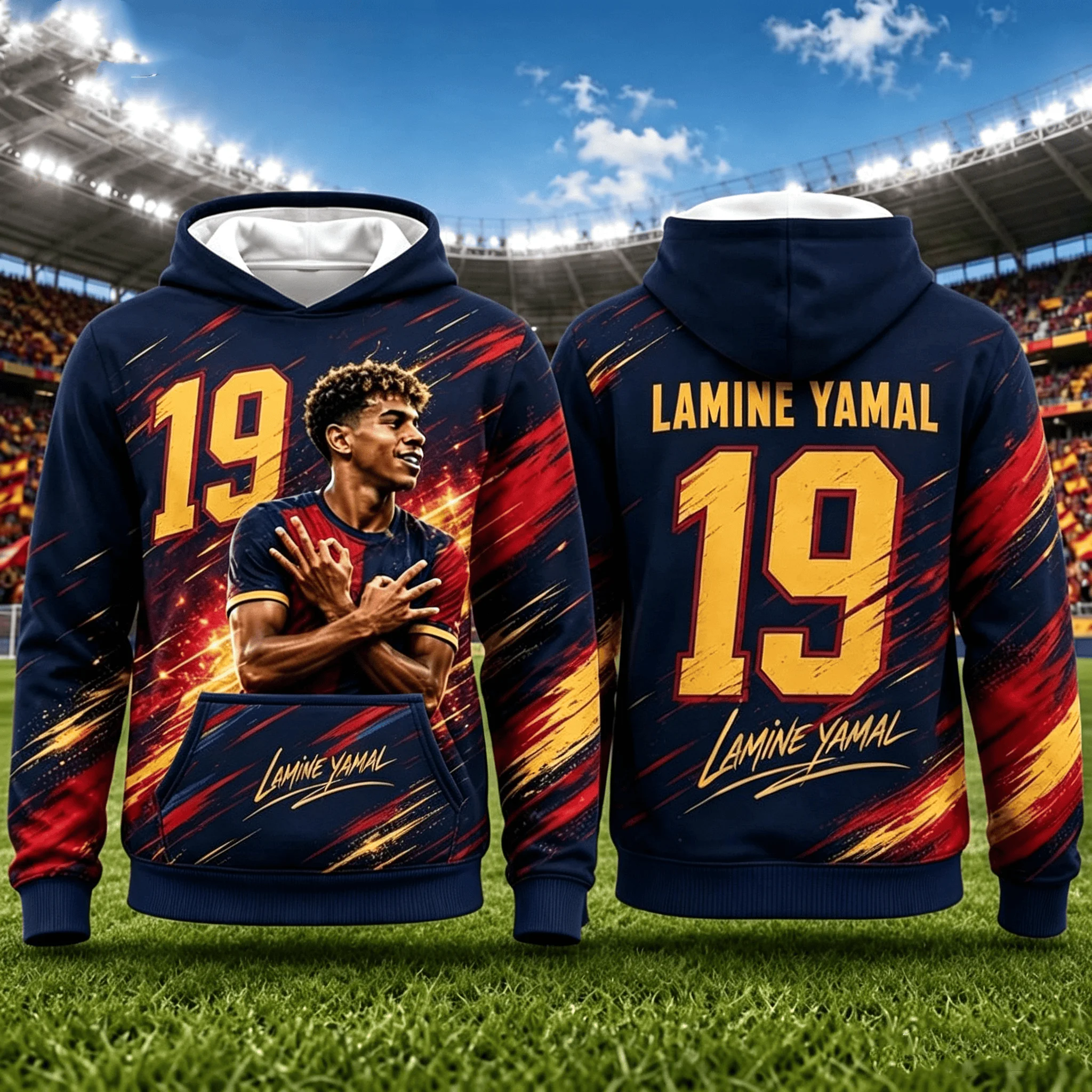 Autumn New Special Yamal #19 Print Hoodies for Men Women Long Sleeve Sportswear Parent-child Football Pullover Sports Kids Tops