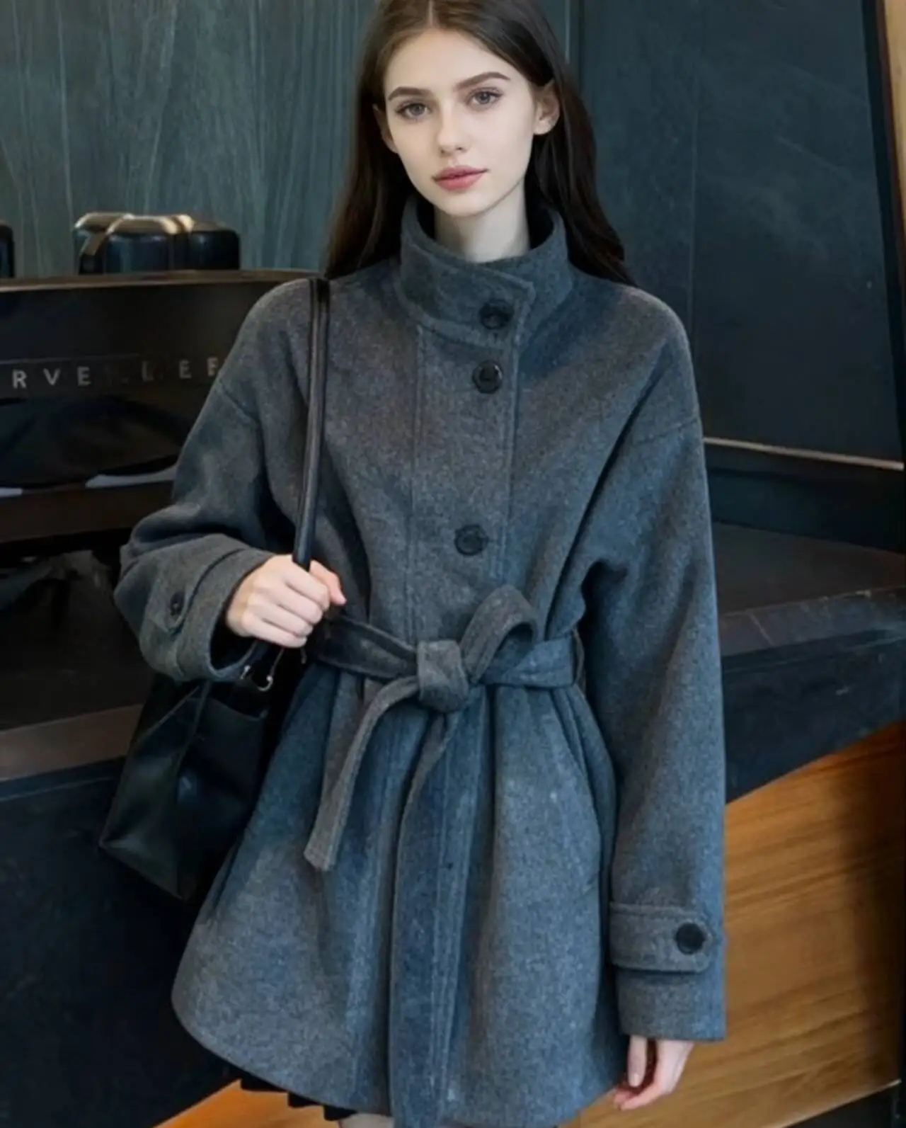

Wool Blend Coats Womens Woolen Coat Orange Autumn Brocade Stand-Collar Notched Collar Elegant Mature French Style Business Thick