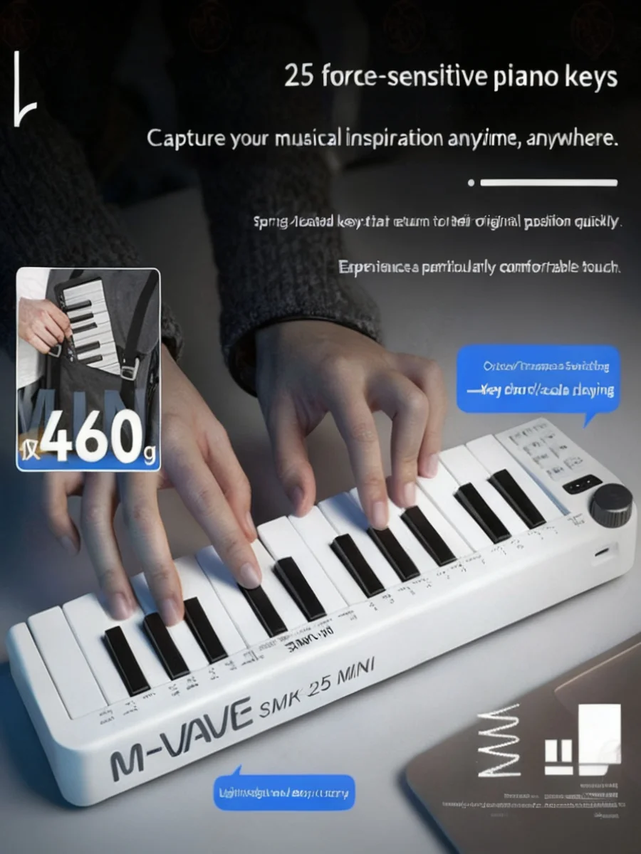 M Vave Smk25 25 Key Midi Keyboard Portable Music Synthesizer Controller For Music Production Arrangement