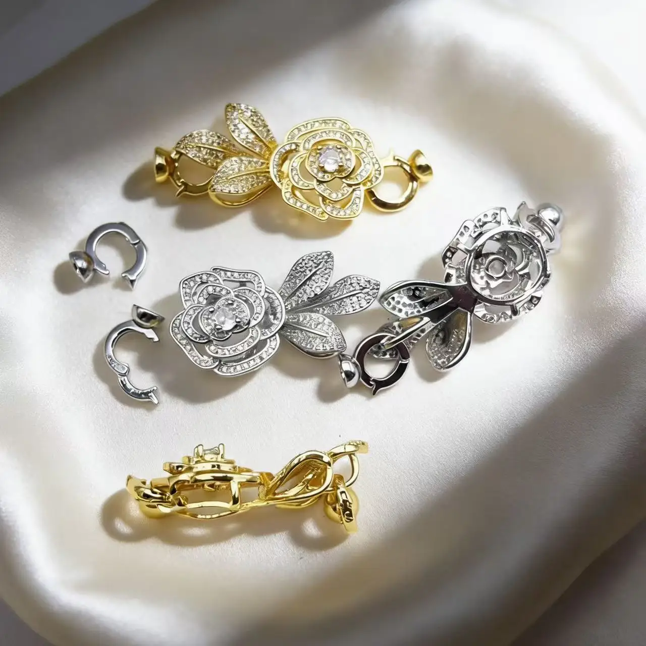 

Цельный медный гальванический позолоченный циркон с шипами и камелией, соединительная пряжка, сделай сам, жемчужный браслет, ожерелье, ювелирные аксессуары