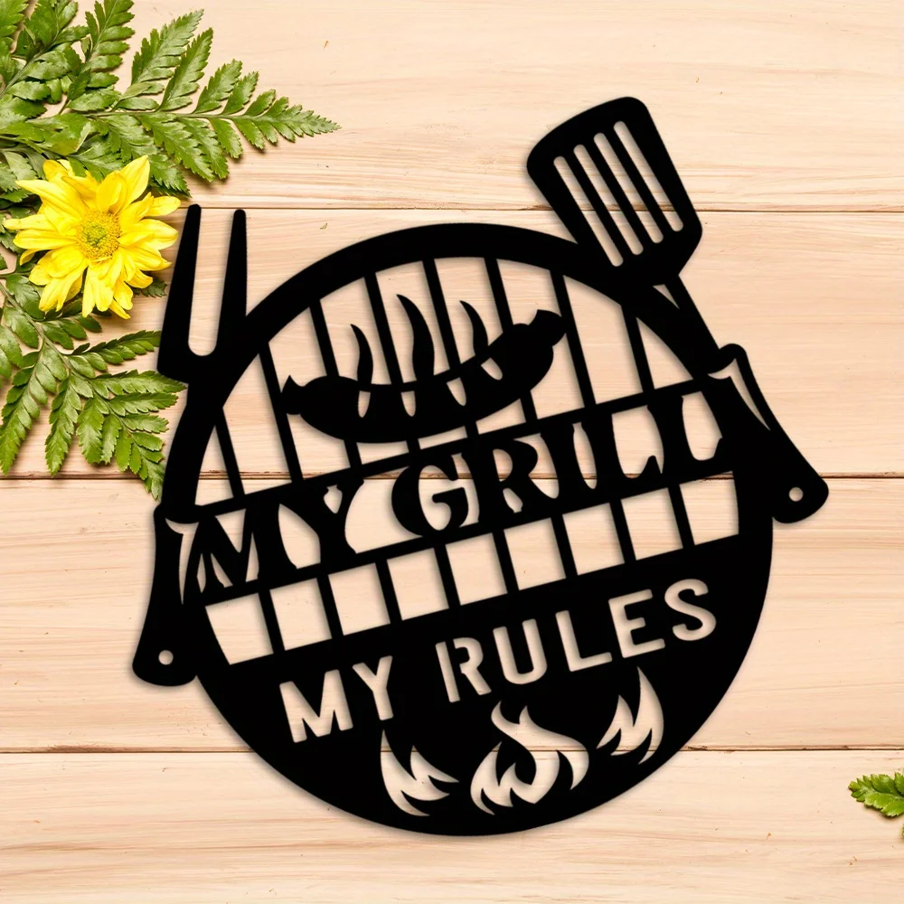 CIFBUY Wrought Iron Wall Art My BBQ My Rules Weatherproof For Home Yard Backyard Farmhouse Rustic Outdoor Bar Decor Sign