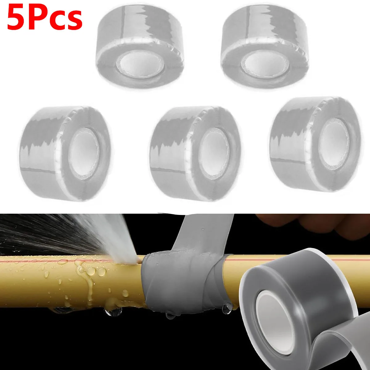 

5Pcs Gray Waterproof Water Pipe Repair Tapes Insulating Stop Leak Silicone Tape Adhesive Sealing Tape Self Fusing Multifunction