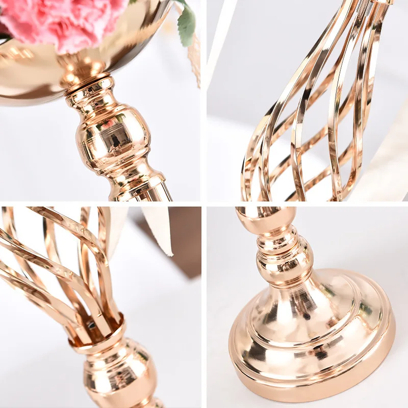 Metal Flowers Vase Candle Holder Gold Plated Twisted Iron Candlestick Wedding Candelabra Home Decoration