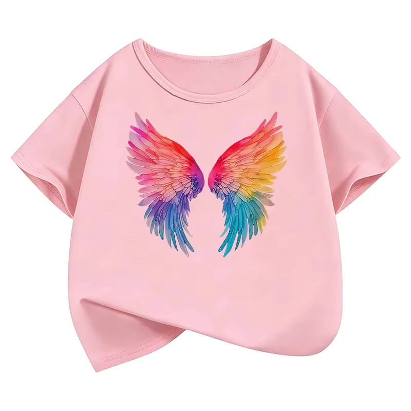 Fashion Colorful Wing T Shirts Graphic Short Sleeve Kids Children's T-shirt Boys Girls Summer Spring Casual Top Tee Shirt