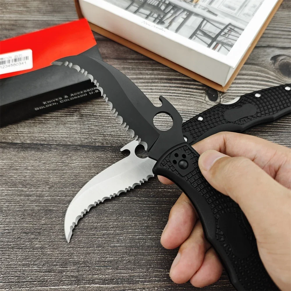 C12S Folding Pocket Knife High Quality D2 Blade Nylon Fiber Handle Outdoor EDC Survival Hunting Cutting Camping Hiking Tool