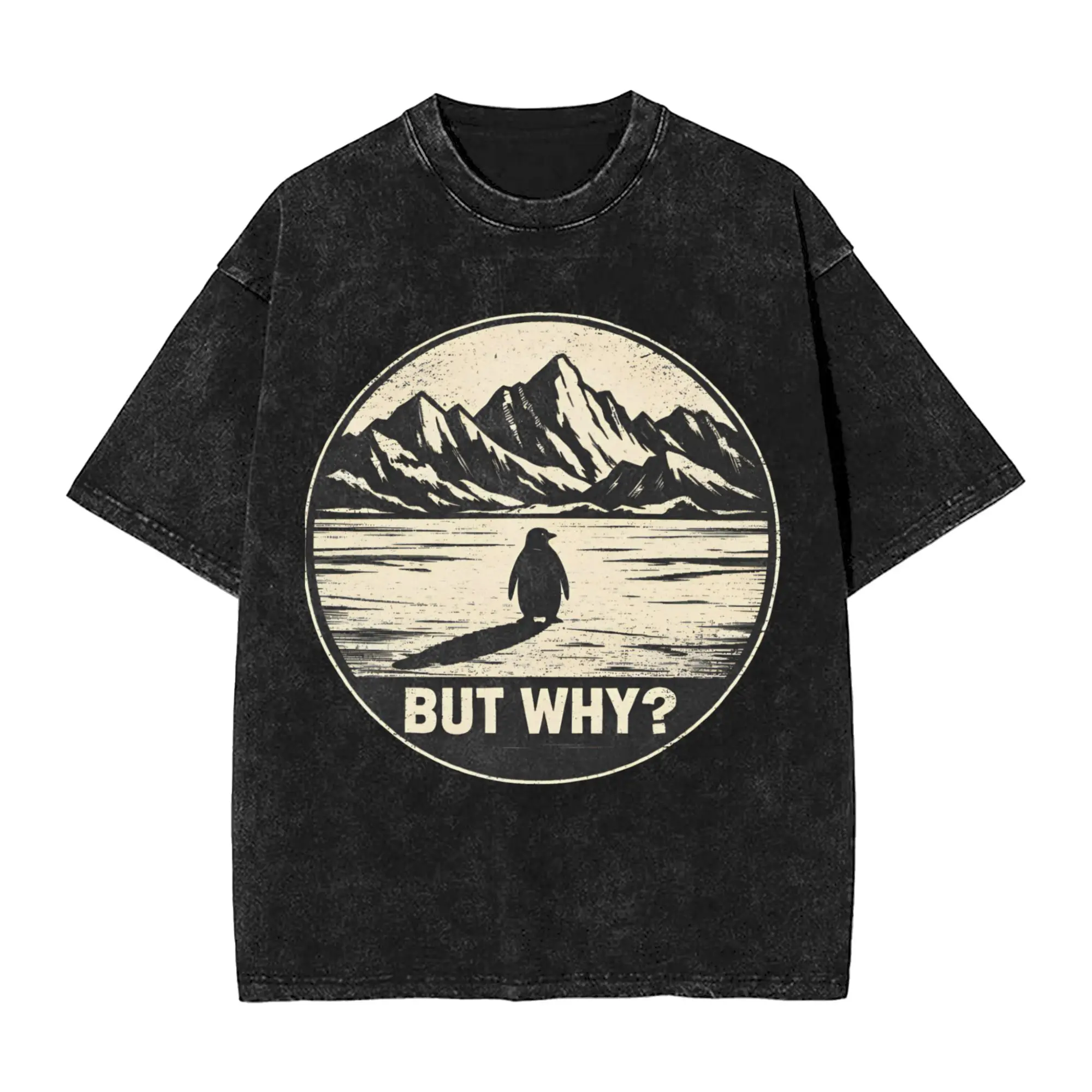 

Футболка Nihilist Penguin But Why Funny Washed, парная, уличная, хлопковая, летняя, с круглым вырезом, повседневная, свободного кроя, оверсайз