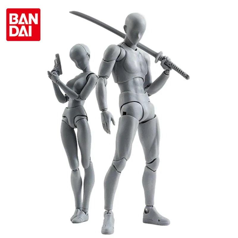 Bandai Original SHF Sketch Draw Male Female Movable Body Kun Body Chan Joint Pain Anime Action Figure Toys for Boys Kids Gifts