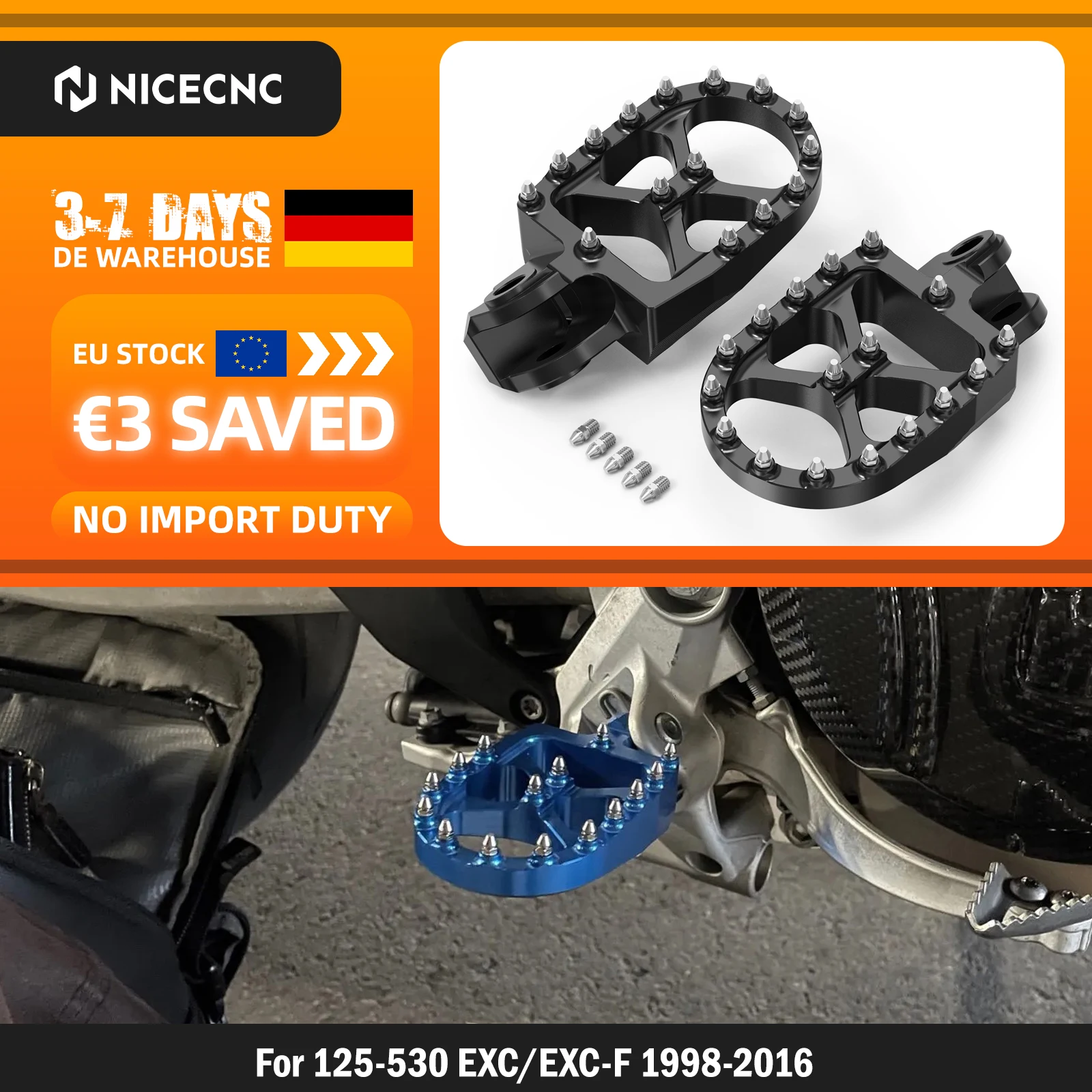 NICECNC Motorrad-Fußrasten für KTM EXC 300 EXC 250 EXC-F 350 SX 250 1998-2016 SX 125 SX-F 250 SXF 450 1998-2015 690 Enduro R SMC R 2008-2024