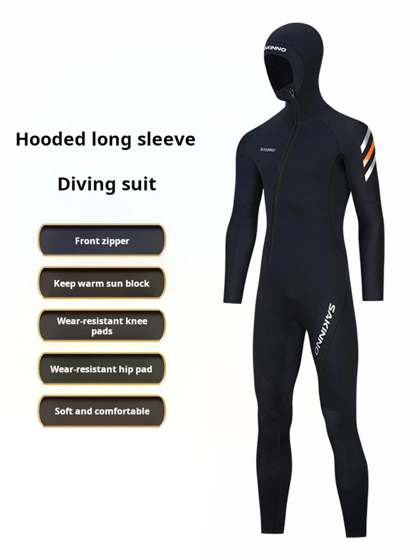 

Hooded 2MM Neoprene Wetsuit Men's One-Piece Diving Suit Spearfishing Surfing Snorkeling Winter Long-Sleeved Thermal Swimsuit