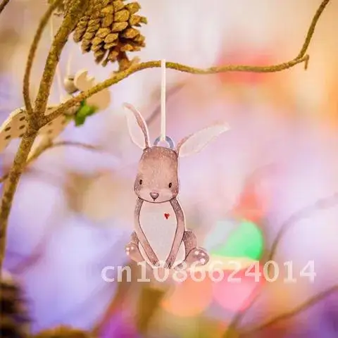 Theme Forest Critter Pendant Cute Bear Rabbit Fox Dear Acrylic Christmas Tree Pendant Ornaments With Lanyard Decoration navidad