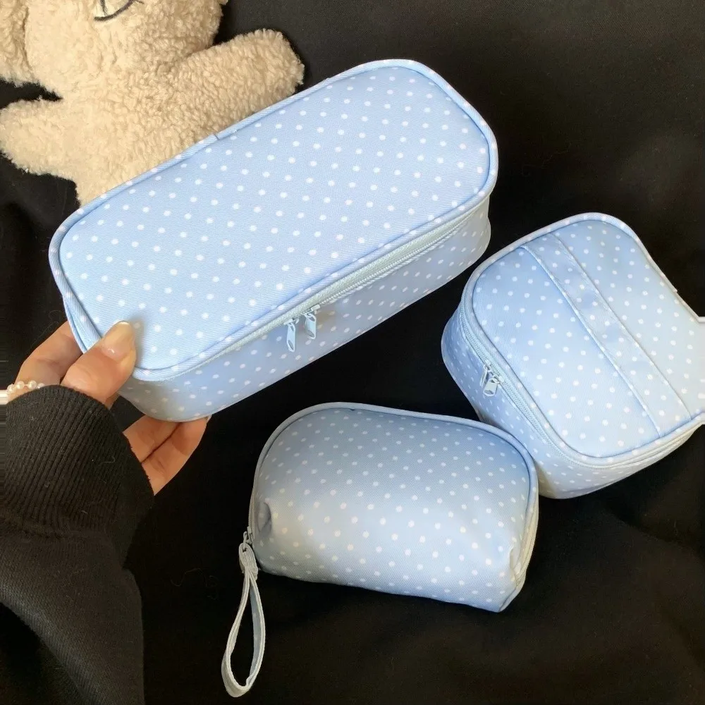 Organizer Polyester Polka Dot Makeup Bag Light Blue Checkered Travel Toiletry Storage Bag Zipper Multi Size Wash Bag Home