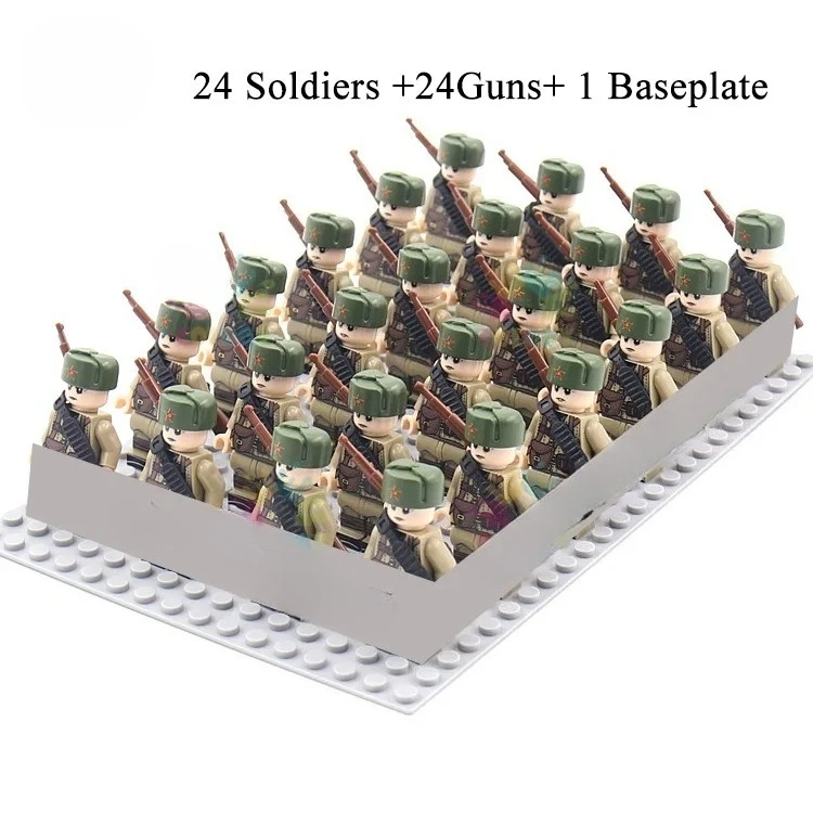 24-teiliges Armeesoldaten-Bausteinset mit Mini-Puppen und Untergrund, DIY-Kriegsszenen-Bausteine, Kinderspielzeug-Sammlung – Detail 5