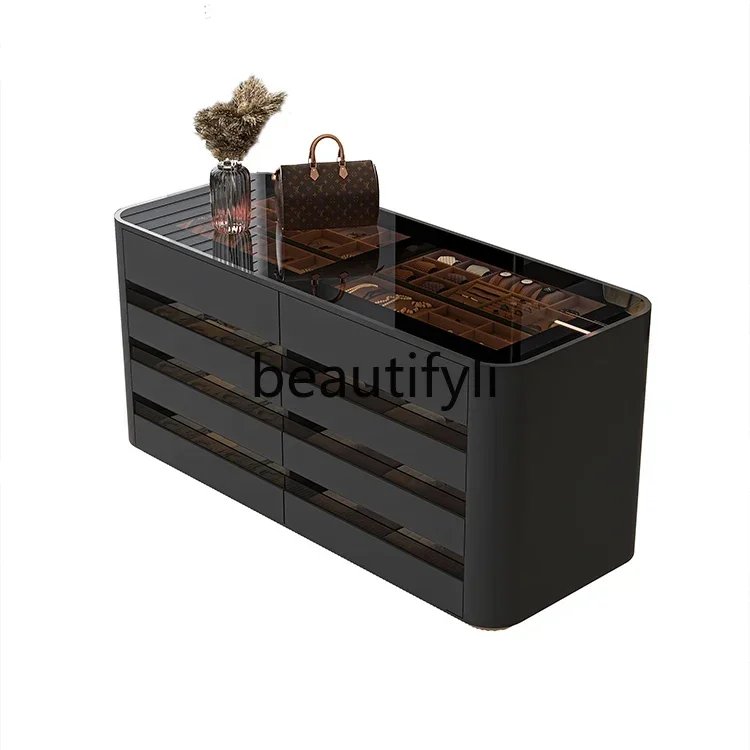 

Cloakroom Center Island Master Jewelry Display Cabinet with Light Black Double-Sided Chest of Drawers Modern Storage Cabine