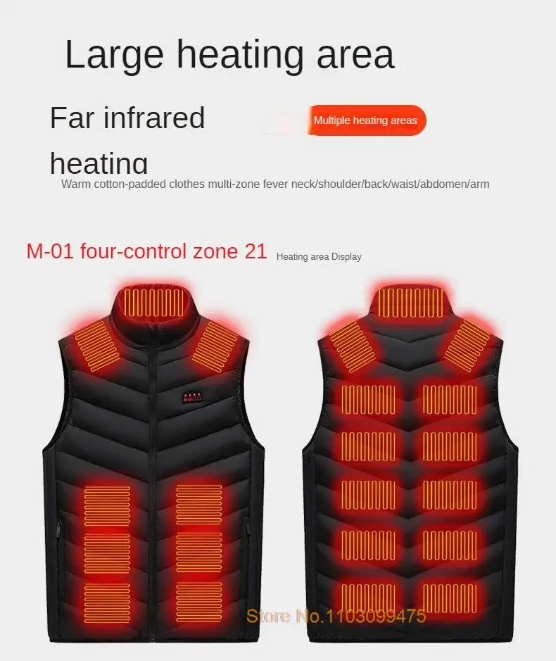 2–21 Bereiche selbsterhitzende Weste USB wiederaufladbare beheizte Jacke Winter Herren Damen Thermounterwäsche Heizweste Wandern Skifahren Mantel – Detail 7