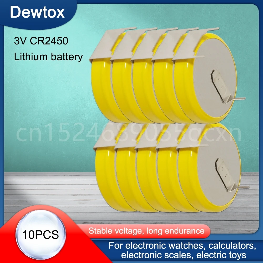 10PCS 550mAh CR2450 3V Button Battery 3-pin Button Cell Batteries with Welding Rice Cooker Batteries 2450 Lithium Cell