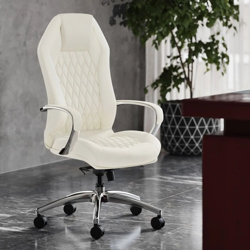 

Furniture Modern Ergonomic Sterling Genuine Leather Executive Chair with Aluminum Base, Office Products, Chair