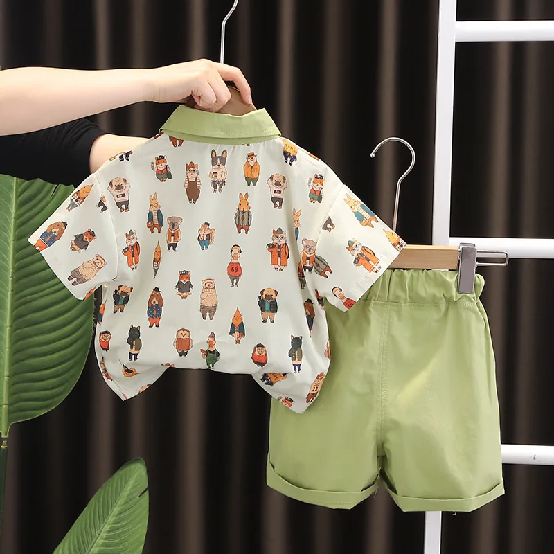 Camisas e shorts de manga curta animal para bebê menino, conjuntos de roupas infantis em toda a impressão, roupas infantis de verão, 9 a 12 meses, 2024