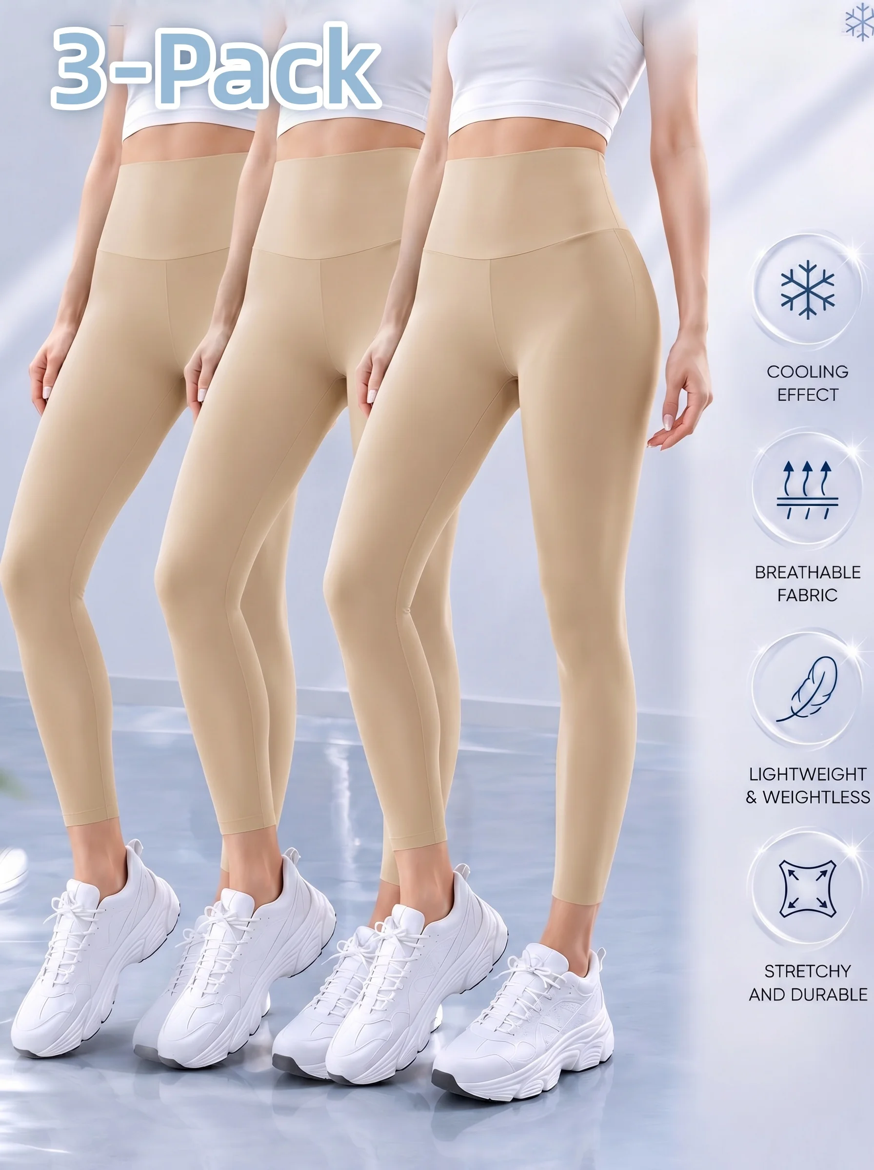 3-Pack High Waist Cooling Ankle Yoga Leggings Breathable Stretchy Seamless Workout Pants for Sports and Daily Casual Wear