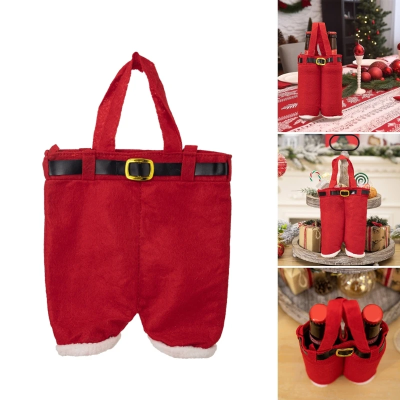 10lots Christmas Buckram Santa Pants Bag Handbag Candy Wine Gift PouchesChristmas Themed Home Decoration