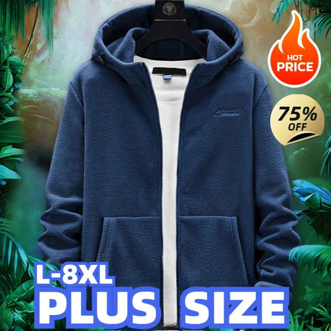 Plus Size L-8XL Men's Fleece Sweater Outdoor Autumn Polar Fleece Cardigan hooded Outside Zip Hoodies Sweatshirts Coat