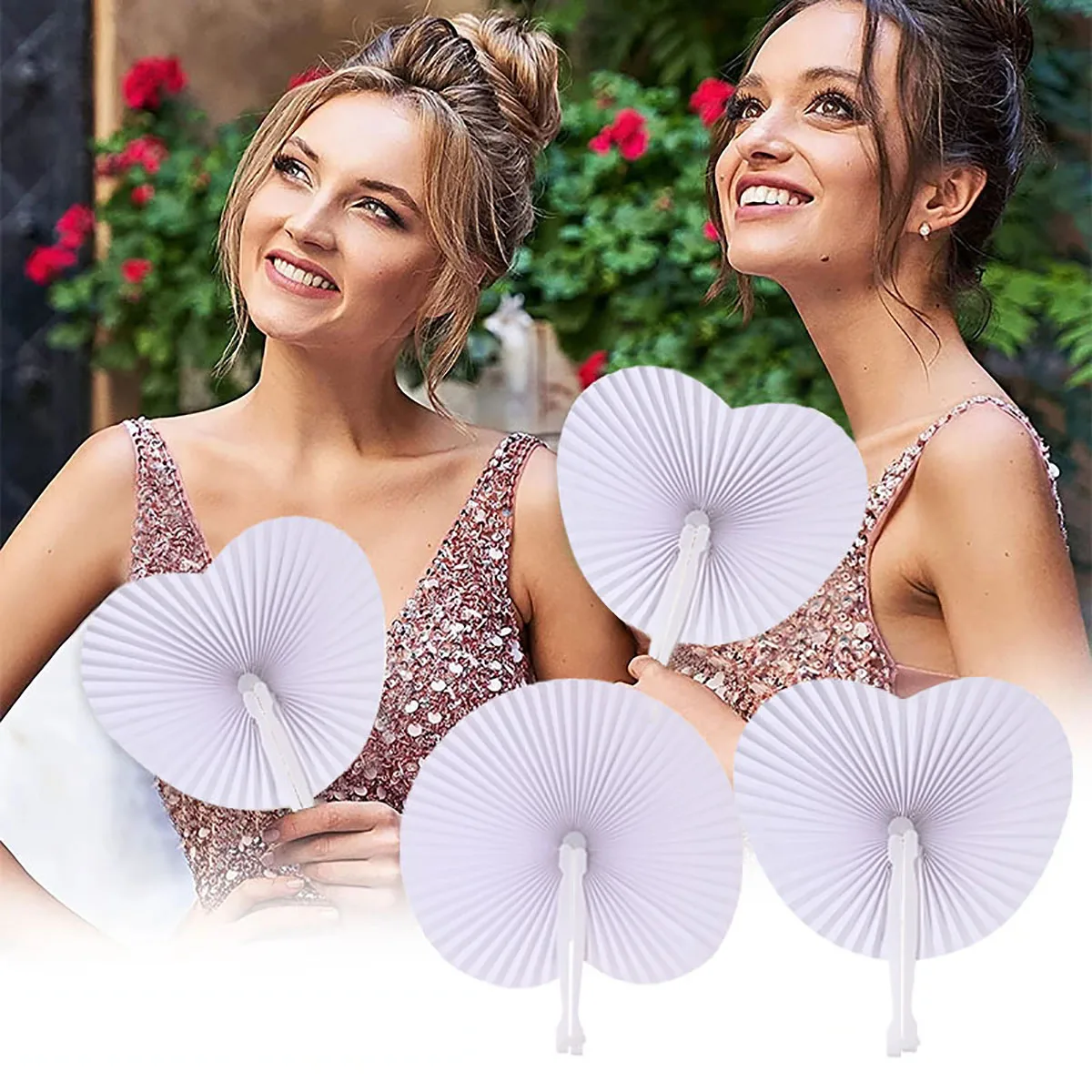 

24/36/108 шт. Складные веера в форме сердца, белые бумажные веера с пластиковыми ручками для свадеб, вечеринок, украшения сада и мероприятий на открытом воздухе
