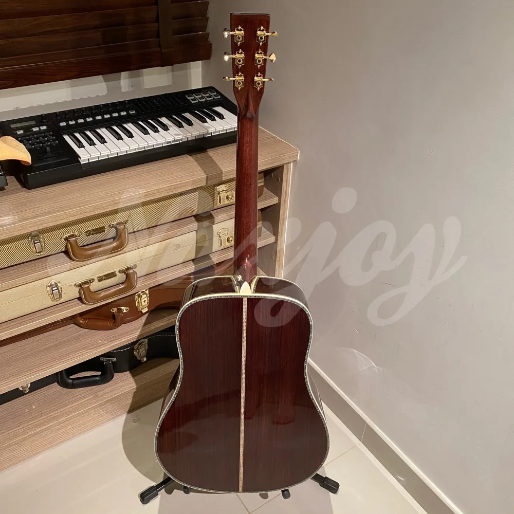 Real Abalone Solid Cedar D Type Acoustic Guitar 41 Inches Rosewood Body Ebony Fingerboard Open Tuners