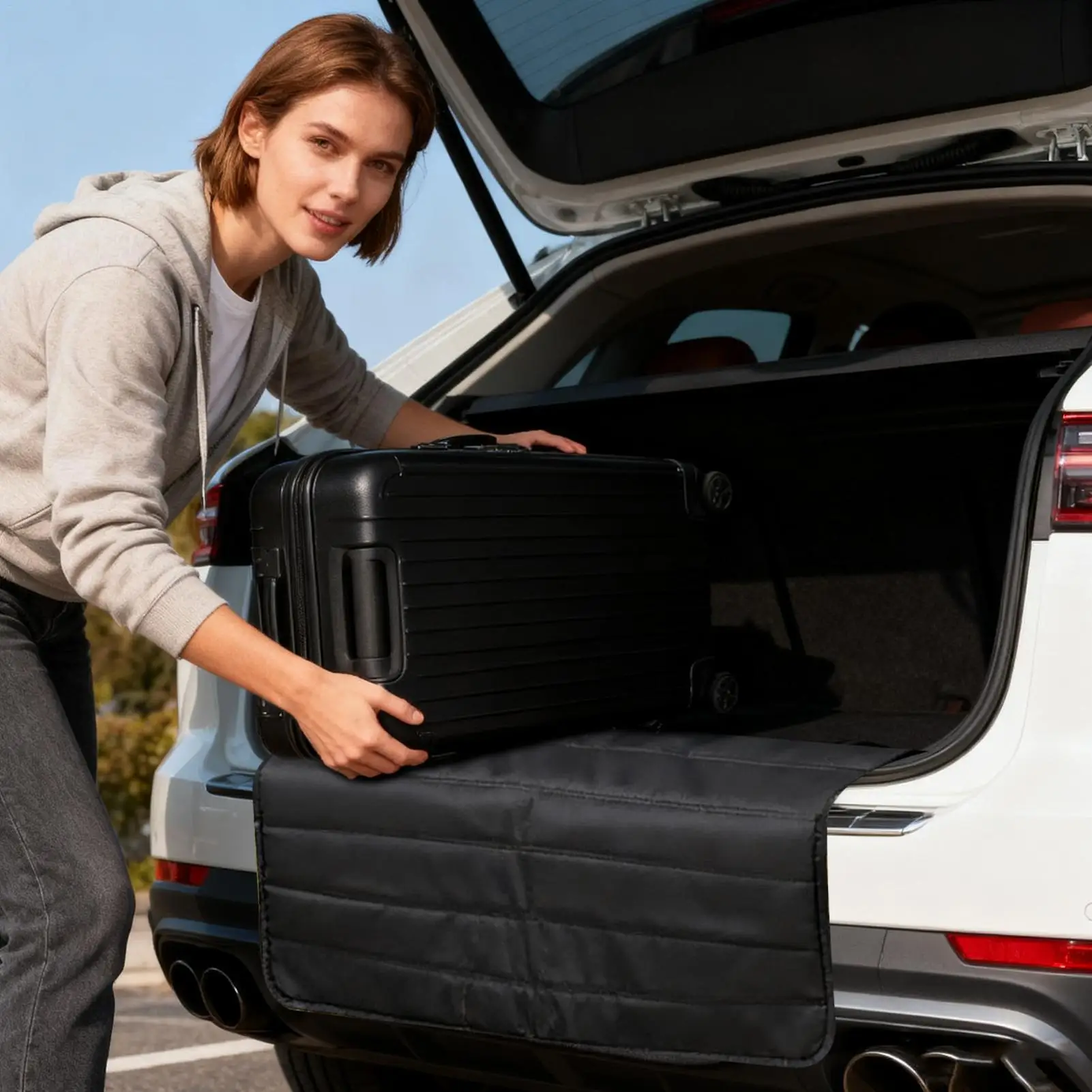 Car Trunk Cover Non Slip Adjustable Folding Guard Bumper Flap Protector For Home Car Daily Travel Outdoor Van Storage Utility