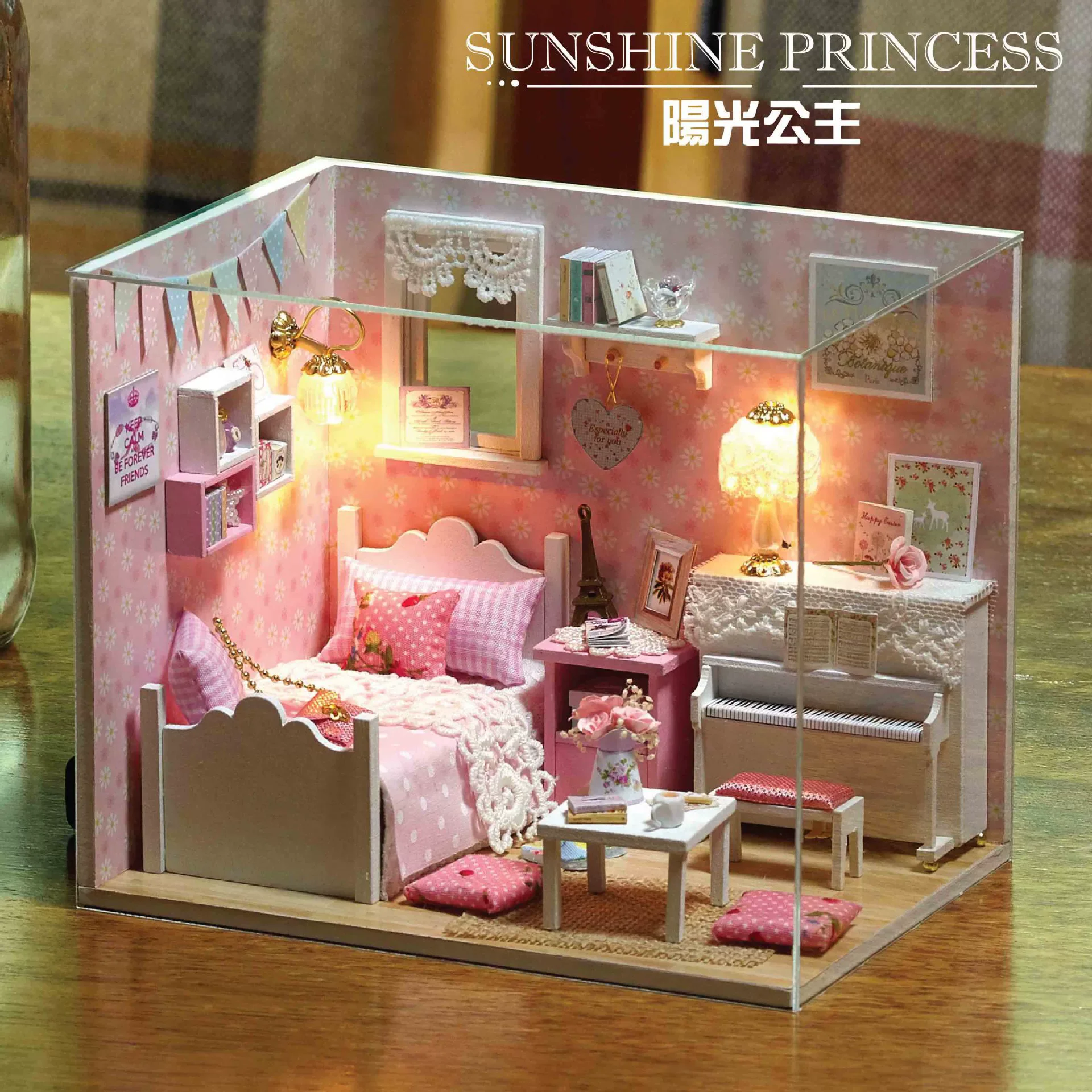 Kitten Diary DIY Miniature Dollhouse Wooden Kit With Furniture LED Light 3D Puzzle Assembly Model Home Decor Craft Gift For Kids