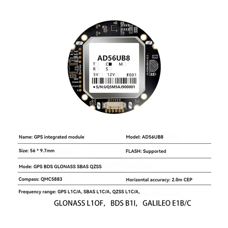 

New!AD56UB8 GPS Module For Beidou+GPS Dual-Mode Positioning Module With QMC5883 Compass For UAV FPV Flight Control