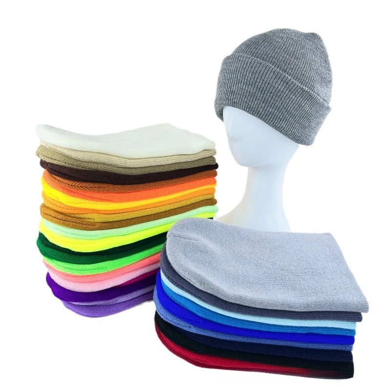 Unisex Solid Color Knitted Beanie Hat Cuffed Skull Cap Elastic Soft Warm Winter Hat Color Options Casual Headwear for Men Women