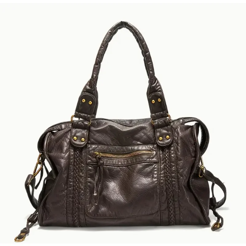 French Vintage Large Capacity Tote Bag Washed Biker Shoulder Crossbody Bag Versatile Handbag For Women Light Luxury