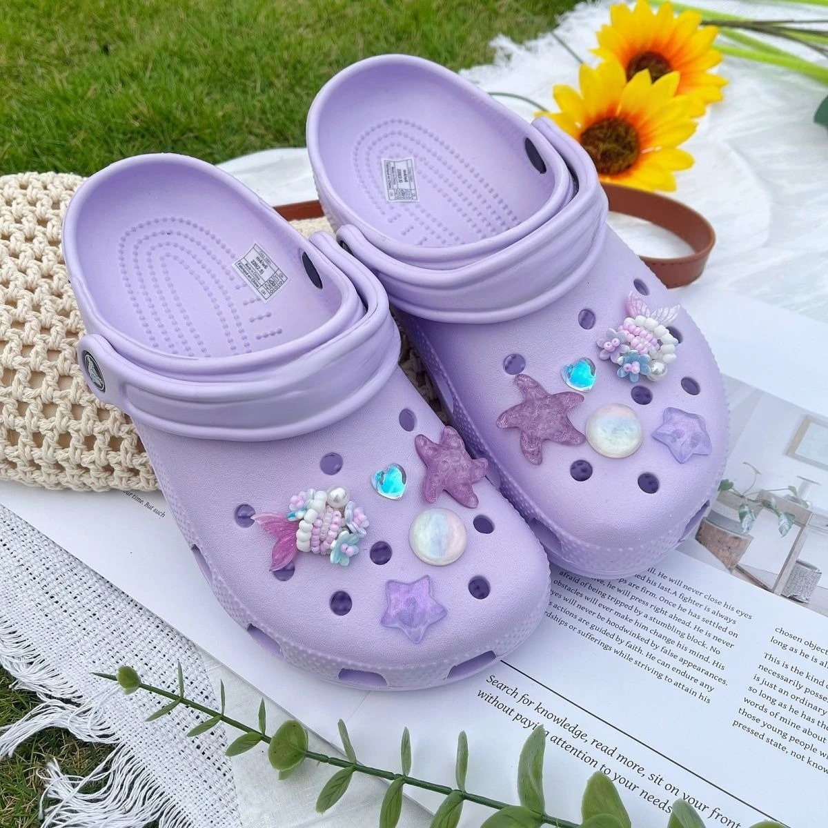 

Purple Mermaid Starfish Series Beautiful Footwear Decoration DIY Fresh Adornment for Clogs Sandals Ins Hot Kids Boys Girls Gifts