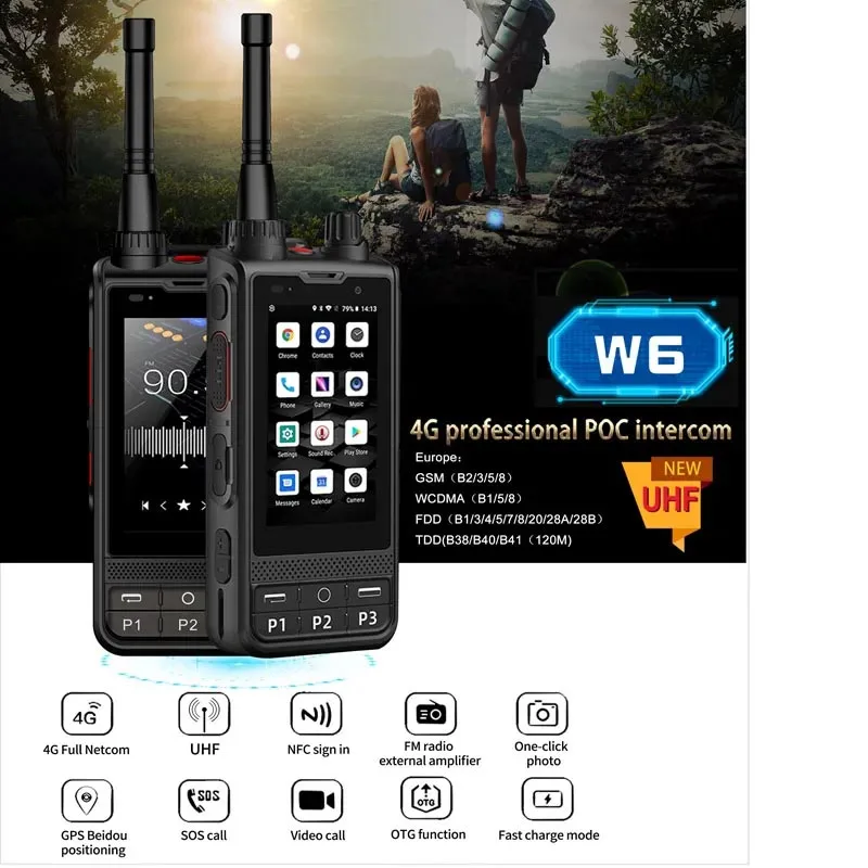 トップ! トランシーバーネットワークW6PLUS-4G,Android 10,uhf,400-470mhz,wifi,ロック解除されたpocラジオ,REAL-PTT zelloで動作