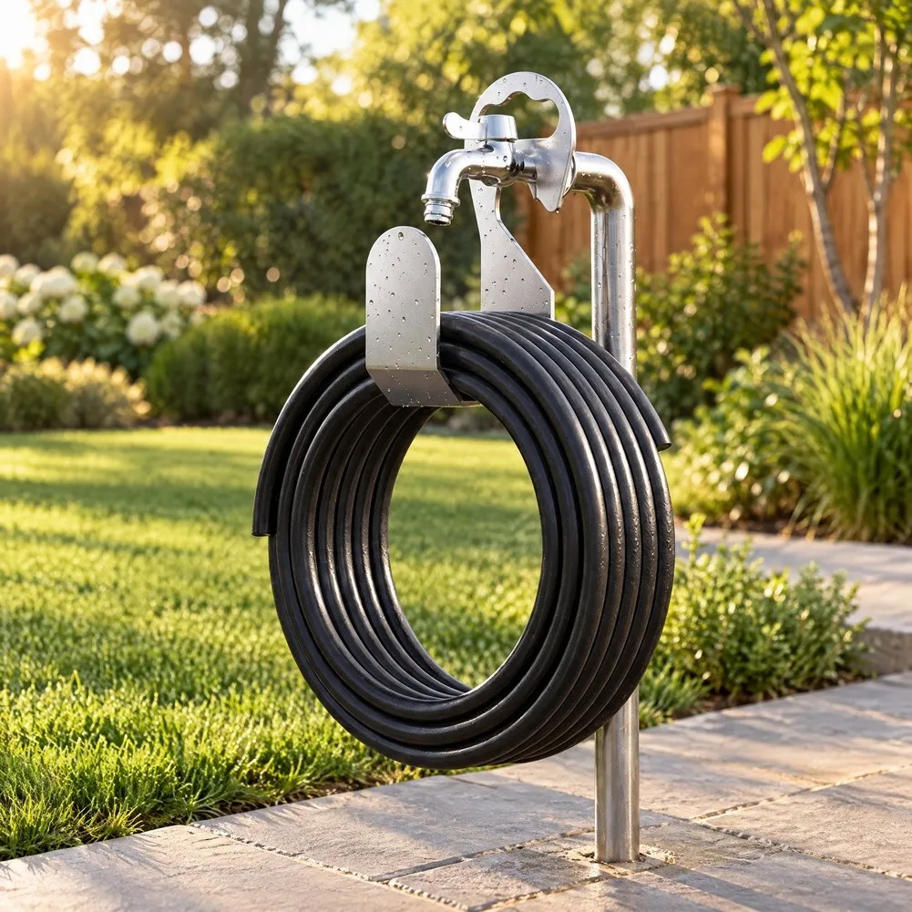 Stainless Steel Hose Storage Hook for Outdoor Use Rust Wall Mounted Design Supports Garden Hoses Car Wash Lines