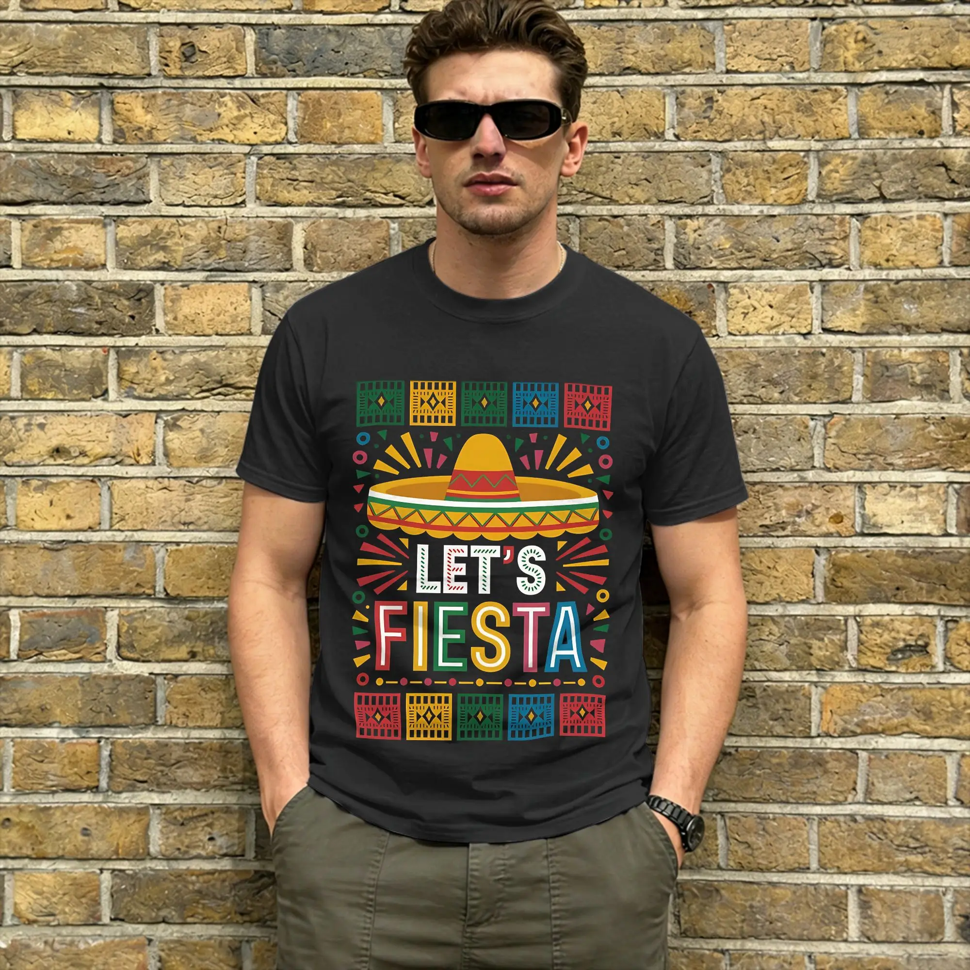 Oversized T Shirt Summer Let's Party Fiesta Hip Hop T Shirts  100 Cotton Tee Shirt for Men's Y2K Casual Wholesale Short Sleeve