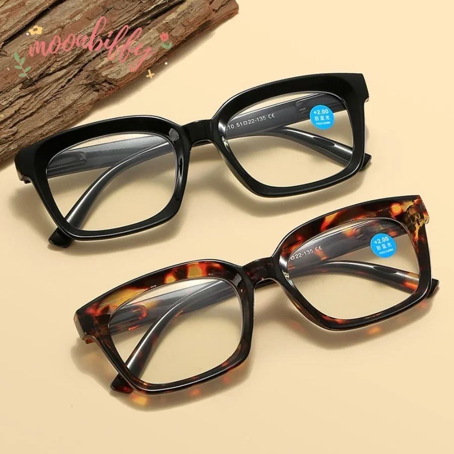 New Women Fashion Reading Glasses Large Frame Anti Blue Light Trendy Eyewear Suitable Reading Books Retro Business Glasses Man