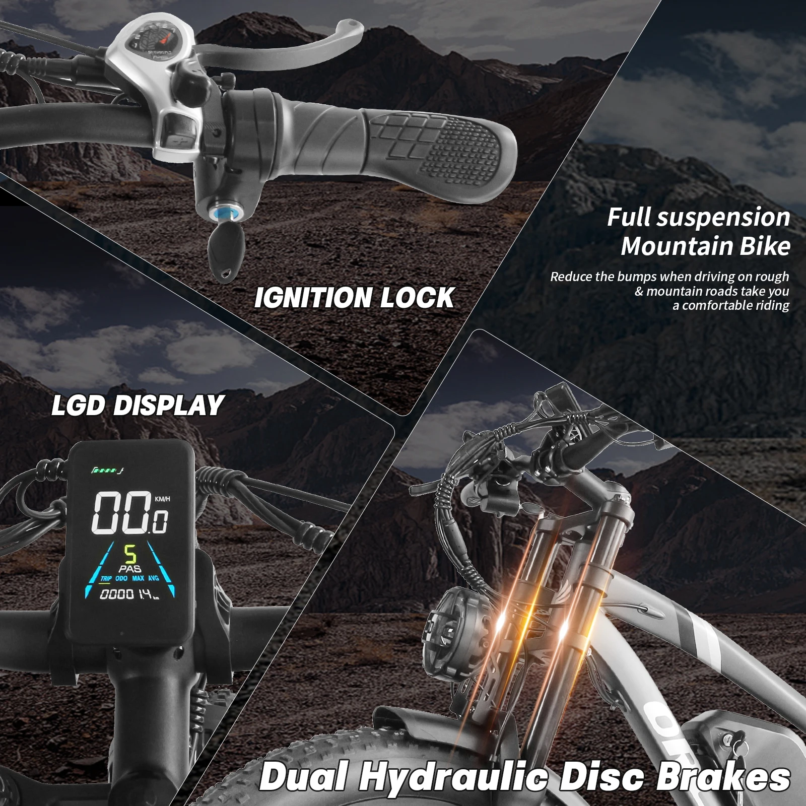 ORLMS MX500 الكبار Ebike 2000 واط محرك مزدوج 52 فولت 25 أمبير بطارية مدينة دراجة كهربائية 24*4.0 "الدهون الإطارات المزدوج تعليق دراجة كهربائية