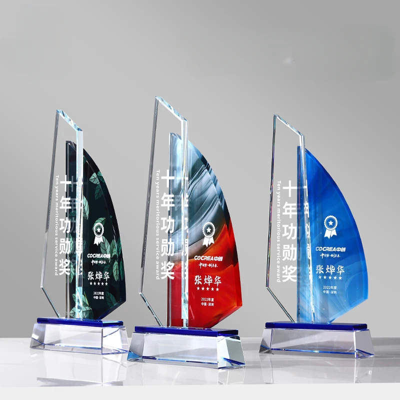 Creative Customization Color Printing Crystal Trophy Enterprise Excellent Employee Annual Meeting Award Awards Medals Home Decor