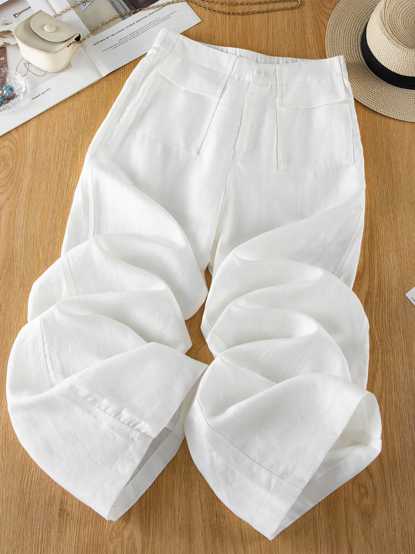

High Waist Straight Leg Wide Leg Pants Women's Summer Thin Version New Fashion Casual Loose Fit Linen Blend Pants