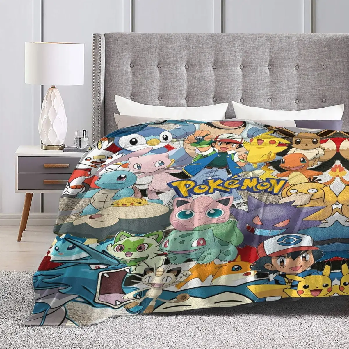 Mantas Pokemoned de dibujos animados de Anime, manta cálida Vintage peluda para el hogar y el verano