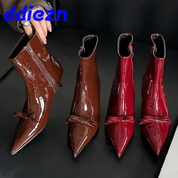 Nieuwe Schoenen Mode Vlinder-Knoop Vrouwen Enkellaarsjes Schoeisel Met Lage Hak Feest Dames Korte Moderne Laarzen Dames Ritsen Schoenen
