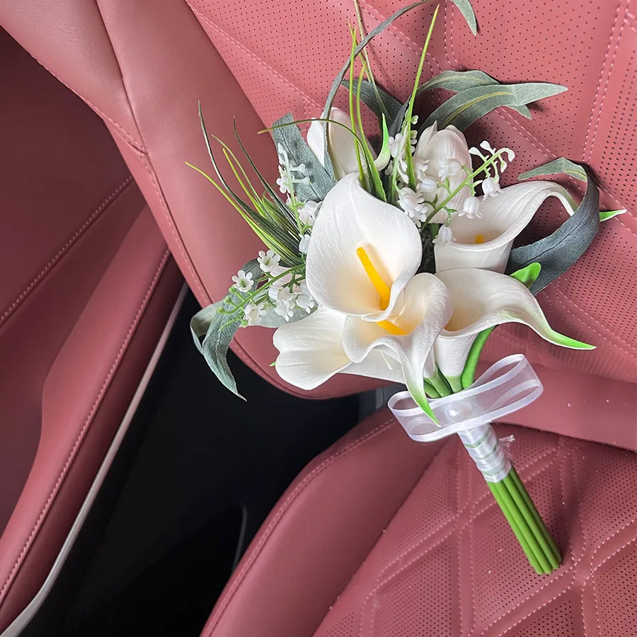 Bridal Bouquet Artificial Tulip Flowers White Wedding Bridal Bouquet Wedding Marriage Party Prop ramo de novia tulipanes 꽃다발