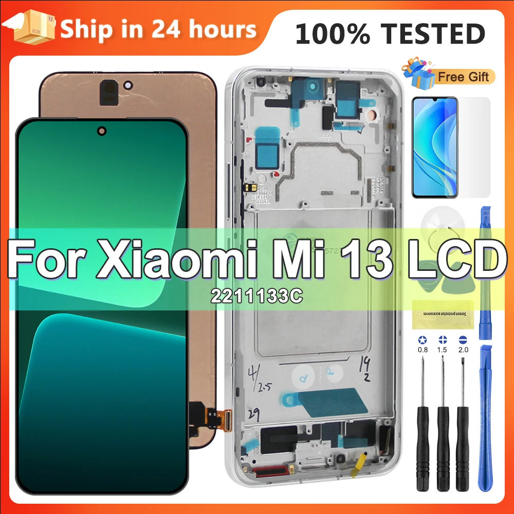 100% Tested AMOLED For Xiaomi 13 LCD Display with Frame 2211133C 2211133G Touch Screen Assembly Xiaomi Mi 13 LCD Replacement