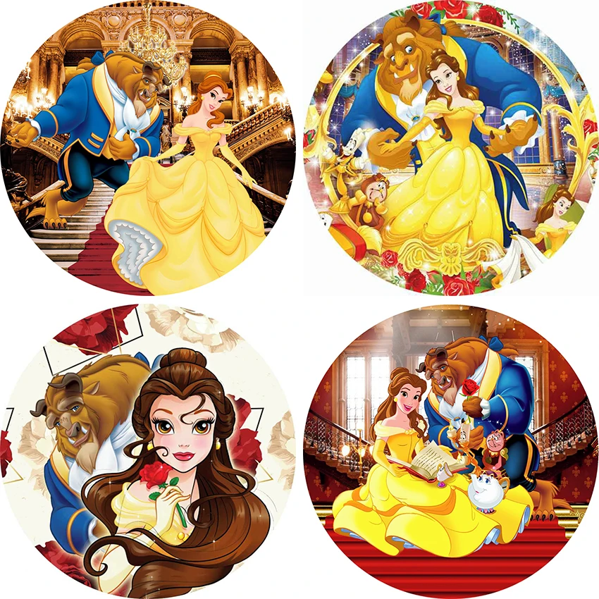 

Beauty and The Beast Circle Backdrop Princess Girls Birthday Party Round Background Baby Shower Photocall Prop Decoration Covers