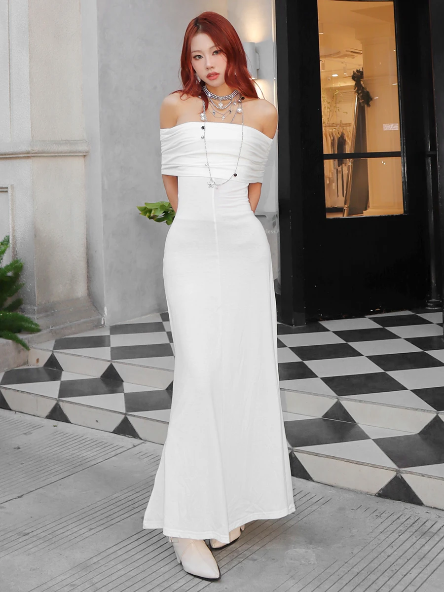 غريب سنور هيبورن Sle اللون Blo oulder Dr المرأة ثوب مسائي Elely تنورة طويلة عالية الخصر ألياف البوليستر #2