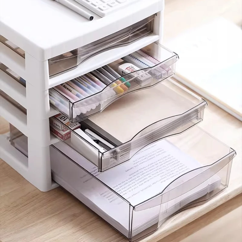 Modern File Cabinet with Clear Drawers,Multi-Layer Mobile Storage Unit for Office Home,Stackable Plastic Organizer for Documents