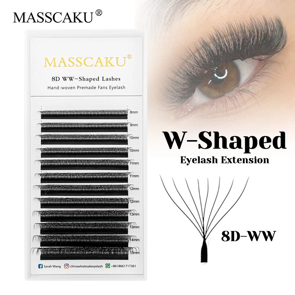 

High Quality MASSCAKU Long-lasting W Shaped Premade Fans Lashes 8-15mm and Mix Size Fast Grafting Russian Volume Lash in Stock