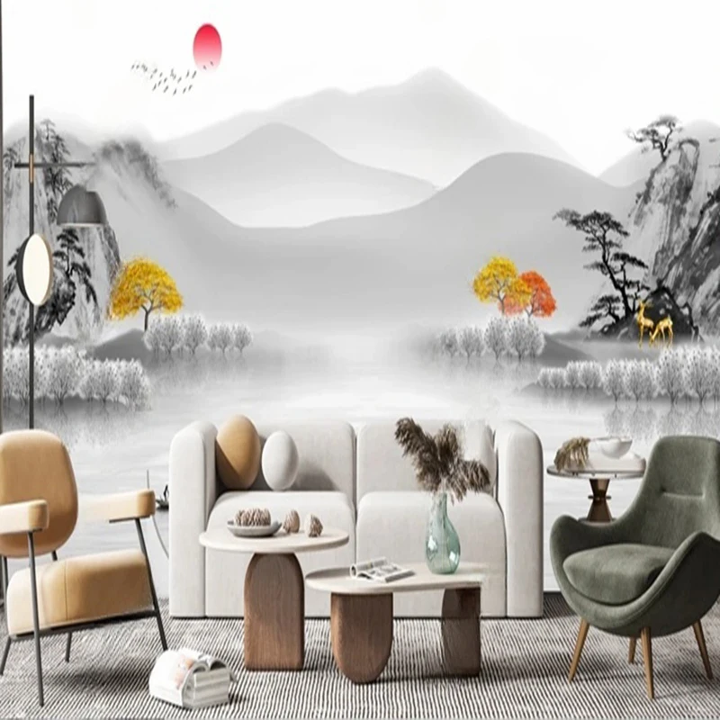 MU8121  Photo Papel De Parede Chinese Artistic Conception Beautiful Lotus Mural Wallpapers For Living Room Bedroom Home Decor